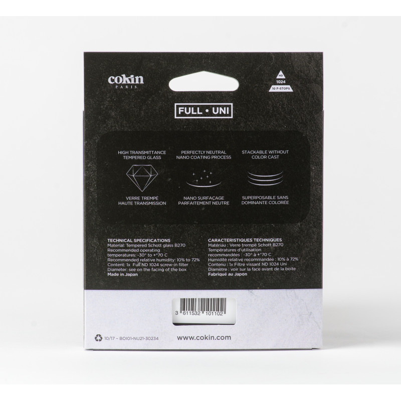 COKIN NUANCES - Filtre Densité Neutre vissant ND1024 - 58mm